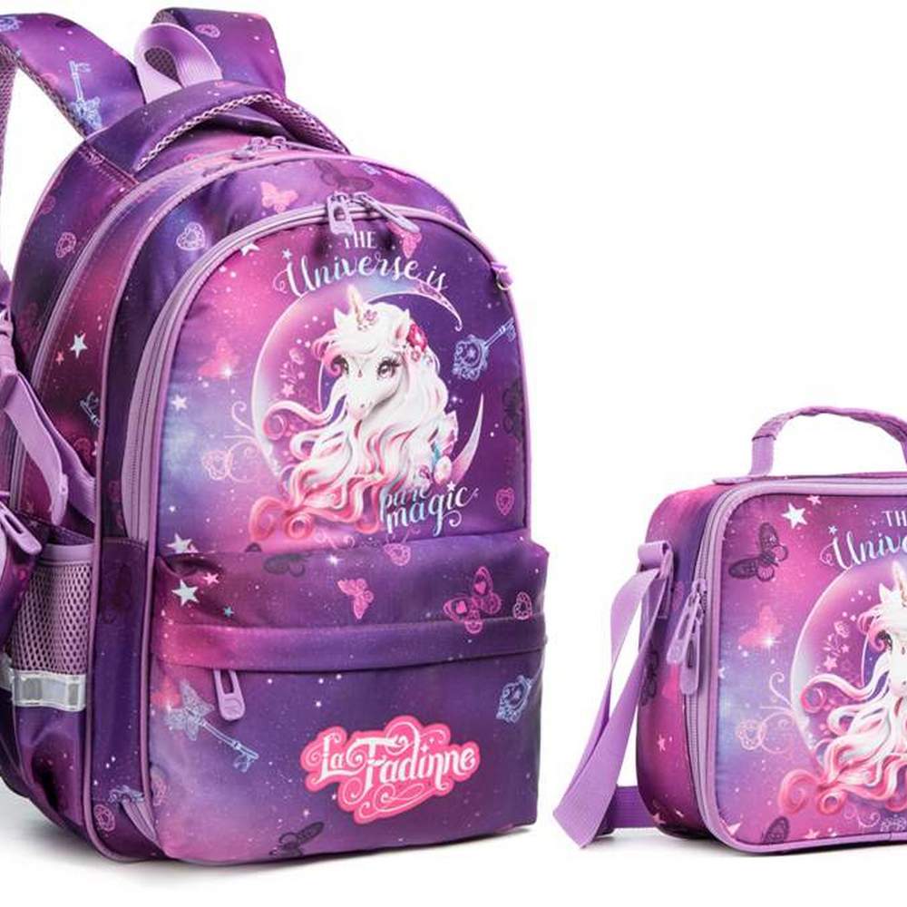 (NET) Unicorn Backpack School Bag With Insulated Lunch Box & Pencil Bag