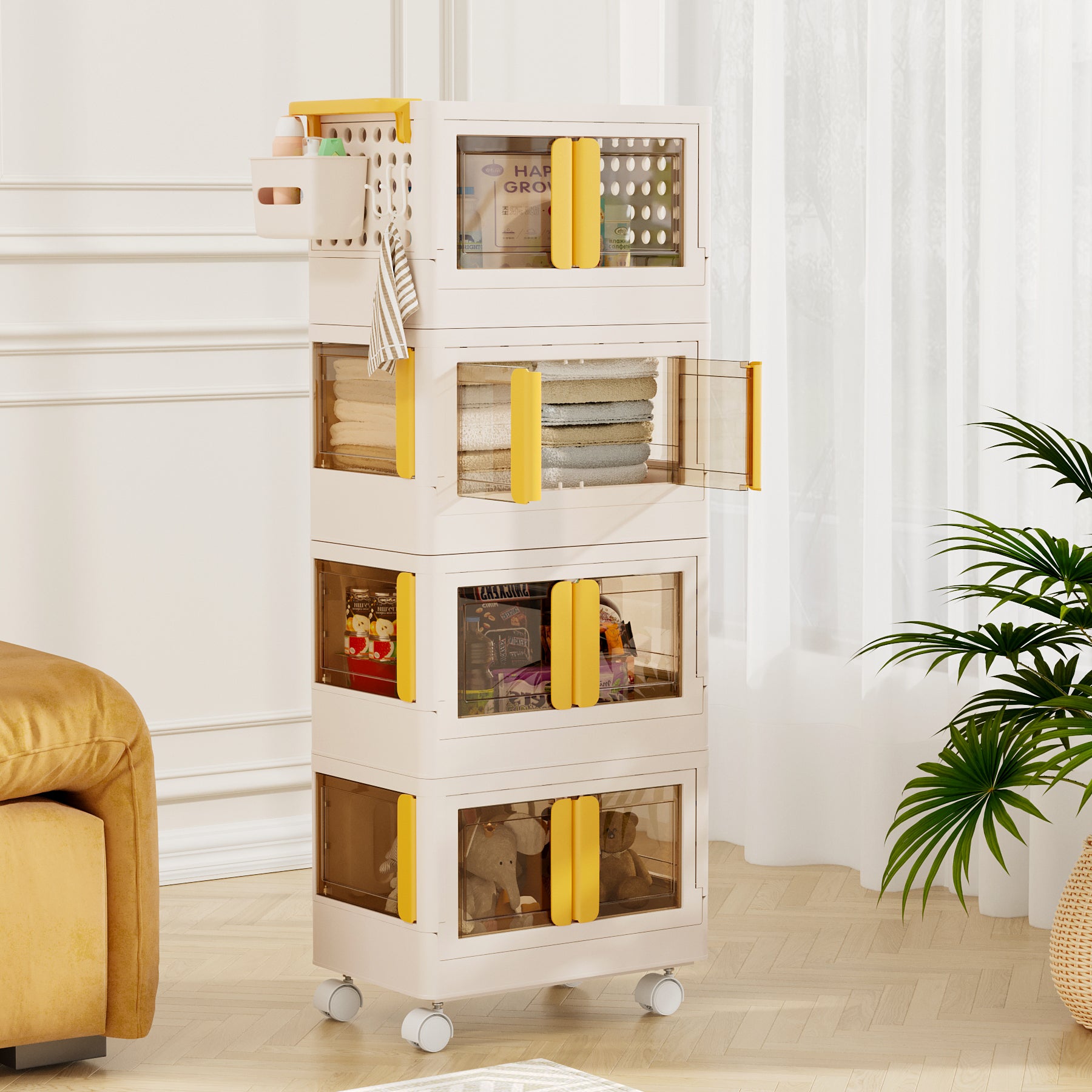 (NET) 4 Tier Stackable Storage Box with Wheels