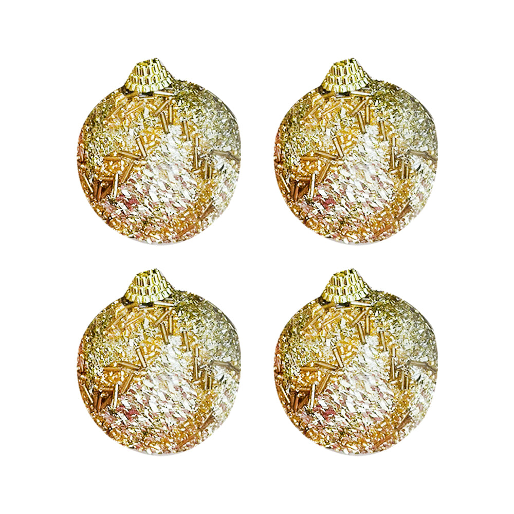 Golden Ball Striped Shaped Christmas Balls Set - Elegant Tree Decorations (4 Pcs)