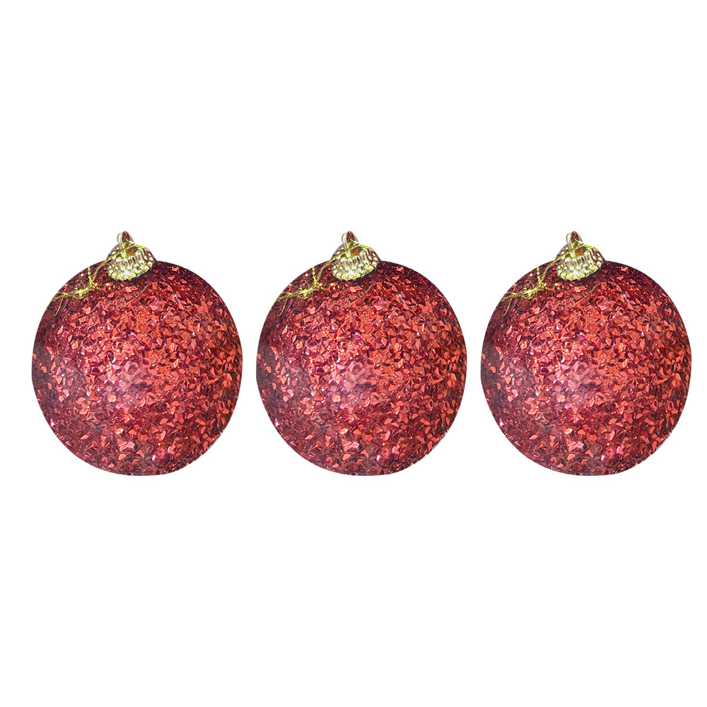 Red Ball Shaped Christmas Balls Set - Elegant Tree Decorations (3 Pcs)
