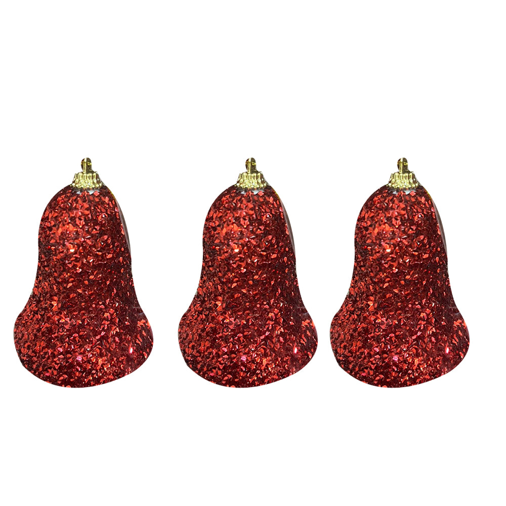 Red Bell-Shaped Christmas Balls Set - Festive Tree Decorations (3 Pcs)
