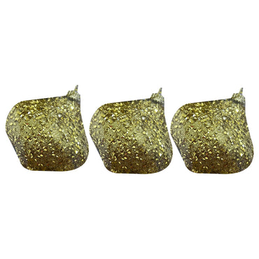 Gold Oval Shaped Christmas Balls Set - Elegant Tree Decorations (3 Pcs)