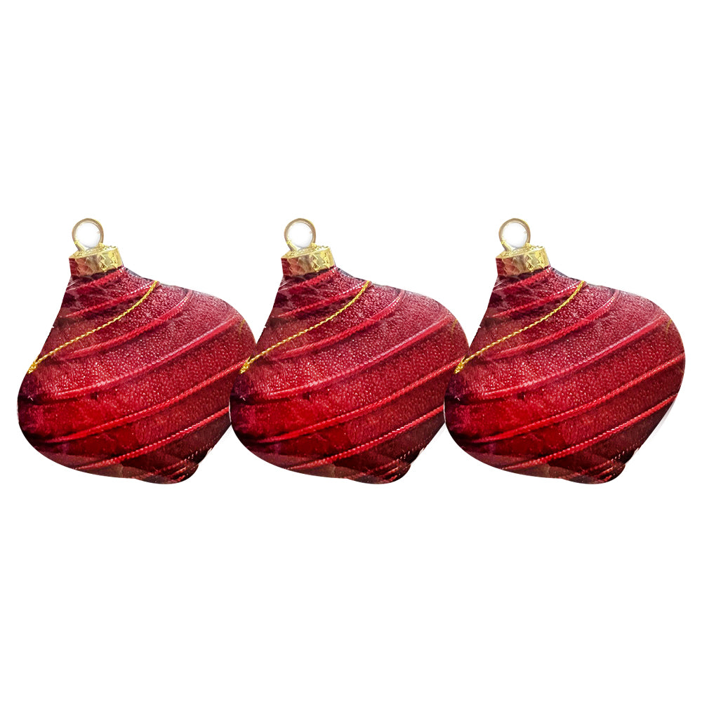 Red Oval Shaped Christmas Balls Set - Elegant Tree Decorations (3 Pcs)