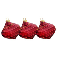 Red Oval Shaped Christmas Balls Set - Elegant Tree Decorations (3 Pcs)