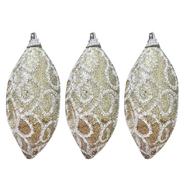 Golden Striped Oval Shaped Christmas Balls Set - Elegant Tree Decorations (3 Pcs)