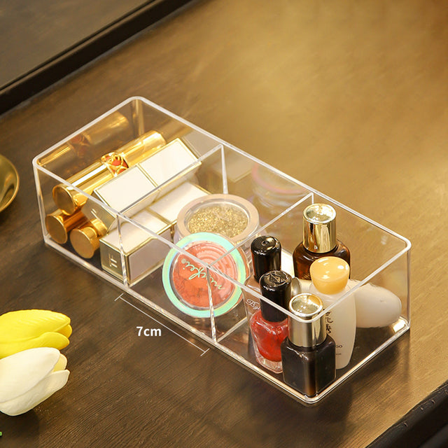 Clear Acrylic Makeup Storage Box Cosmetic Lipstick Finishing Three  Grid Box  Compartment / 6920233842212