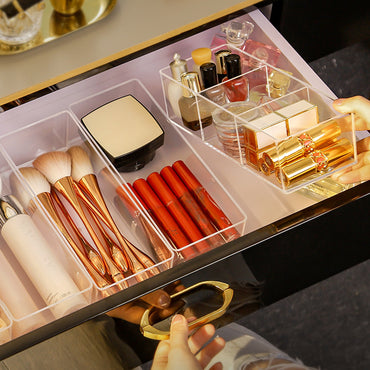 Clear Acrylic Makeup Storage Box Cosmetic Lipstick Finishing Three  Grid Box  Compartment / 6920233842212