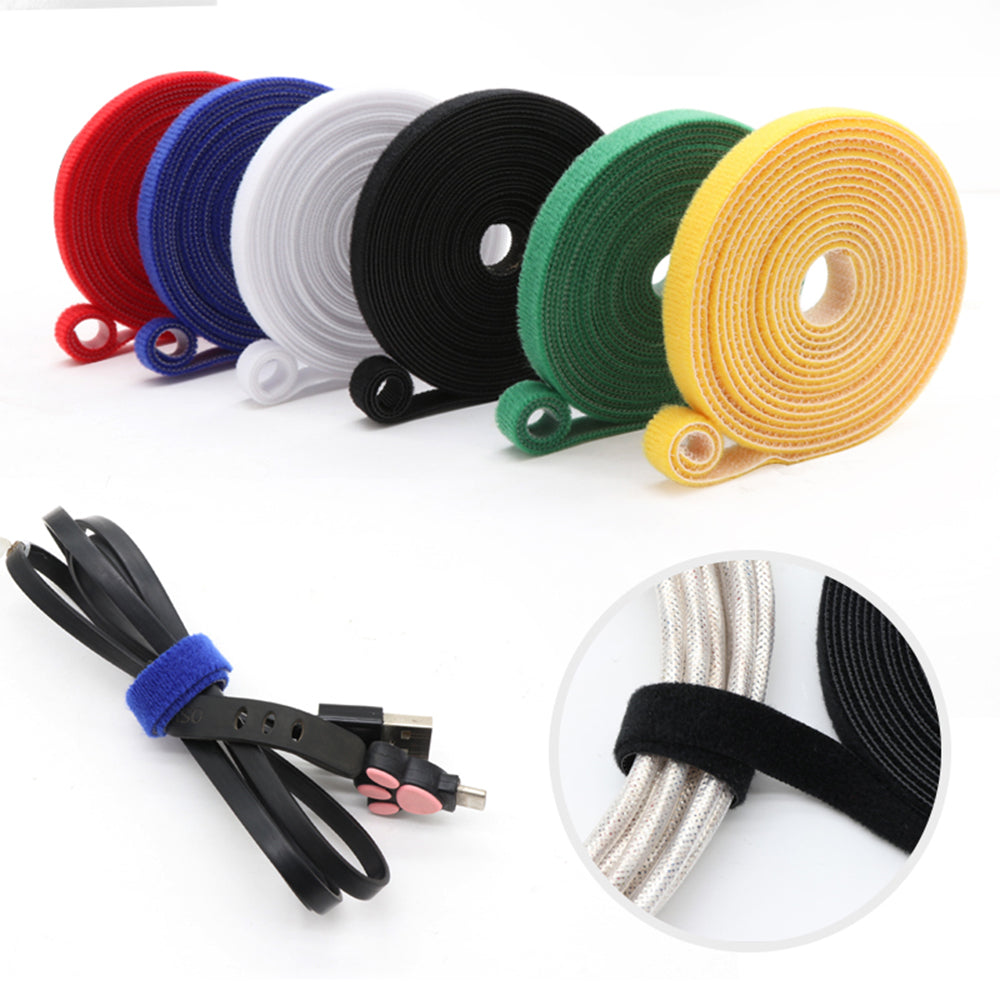 Self Adhesive Reusable Cable Tie Wire Straps Tape 1cm x 1 Meter 6 Pcs