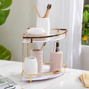 (NET)Storage Rack Save Space Cosmetic Bathroom Dressing Table White Double Layer