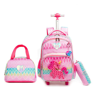 (NET) Cute Unicorn Rolling Backpack for Girls Backpacks with Wheels for Elementary Kids Set Of 3 Pcs