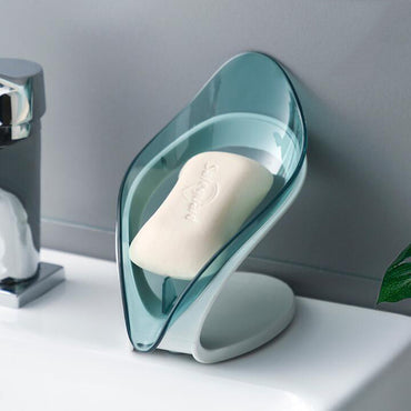 (net) Soap Holder Drain Portable Soap Box Leaf Shape Plastic