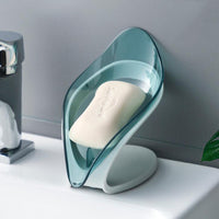 (net) Soap Holder Drain Portable Soap Box Leaf Shape Plastic