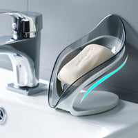 (net) Soap Holder Drain Portable Soap Box Leaf Shape Plastic