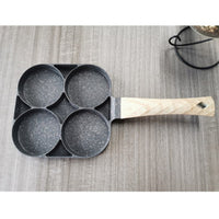 Non Stick 4 Hole Frying Pan -  With Wooden Handle
