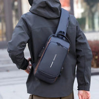(NET) Fashionable Male Chest Bag with Smart Code Lock, USB Port, and Waterproof Design