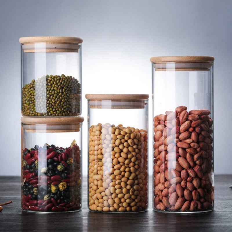 Glass Jar With Bamboo Lid Sealed Candy Snacks Storage Jars 8.5 x 15 cm / 842182 / KC23-219-1