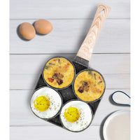 Non Stick 4 Hole Frying Pan -  With Wooden Handle
