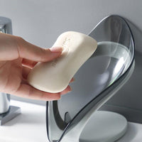 (net) Soap Holder Drain Portable Soap Box Leaf Shape Plastic