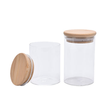 Glass Jar With Bamboo Lid Sealed Candy Snacks Storage Jars 6.5 x 12 cm