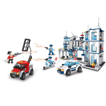 Build Block Bricks Police Station Helicopter Building Blocks Toy Set
