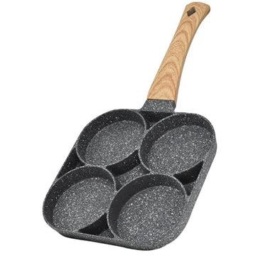 Non Stick 4 Hole Frying Pan -  With Wooden Handle