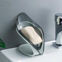 (net) Soap Holder Drain Portable Soap Box Leaf Shape Plastic