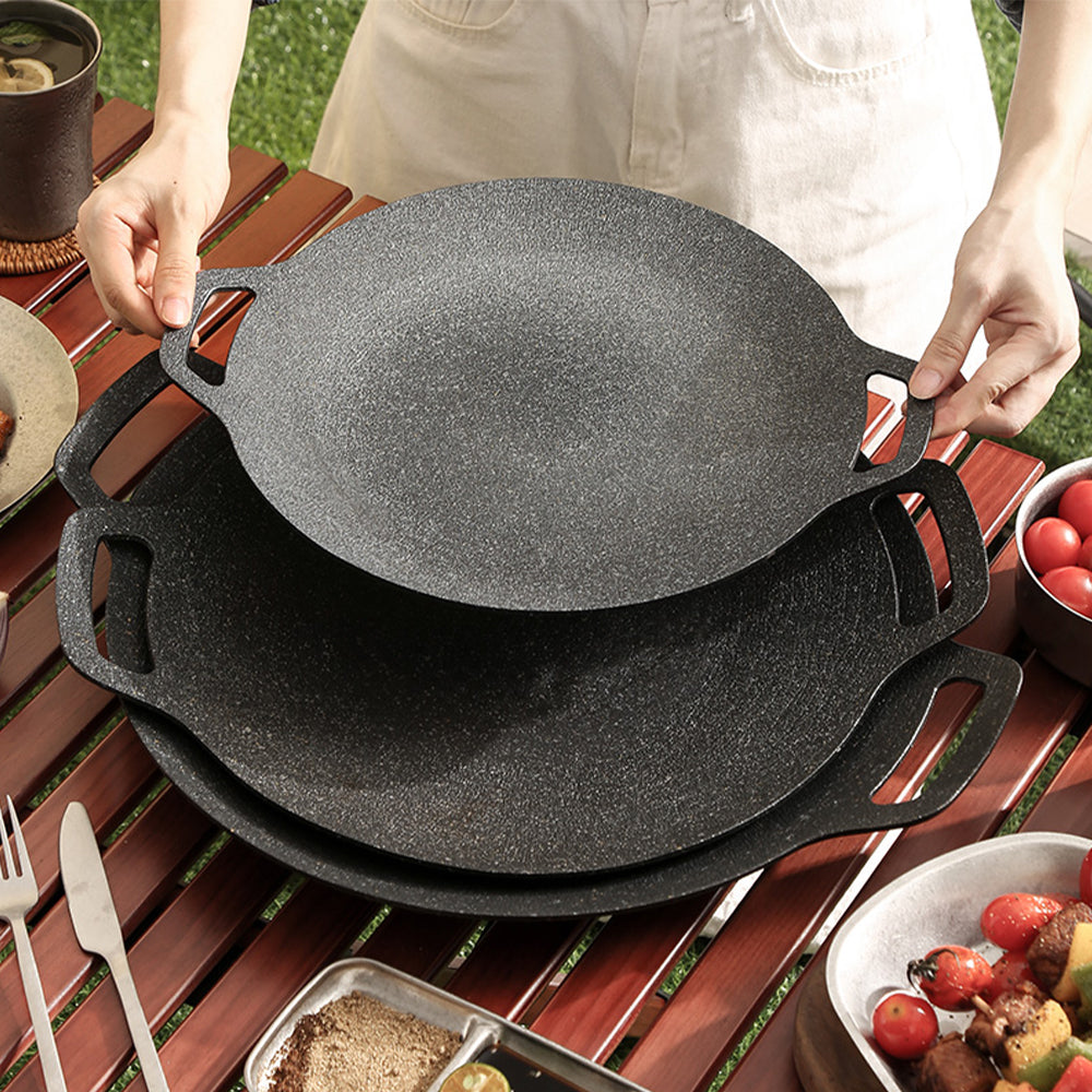 Aluminum Raffinate Outdoor Food BBQ Round Non Stick Griddle Grill Pan 33.5x33.5 CM