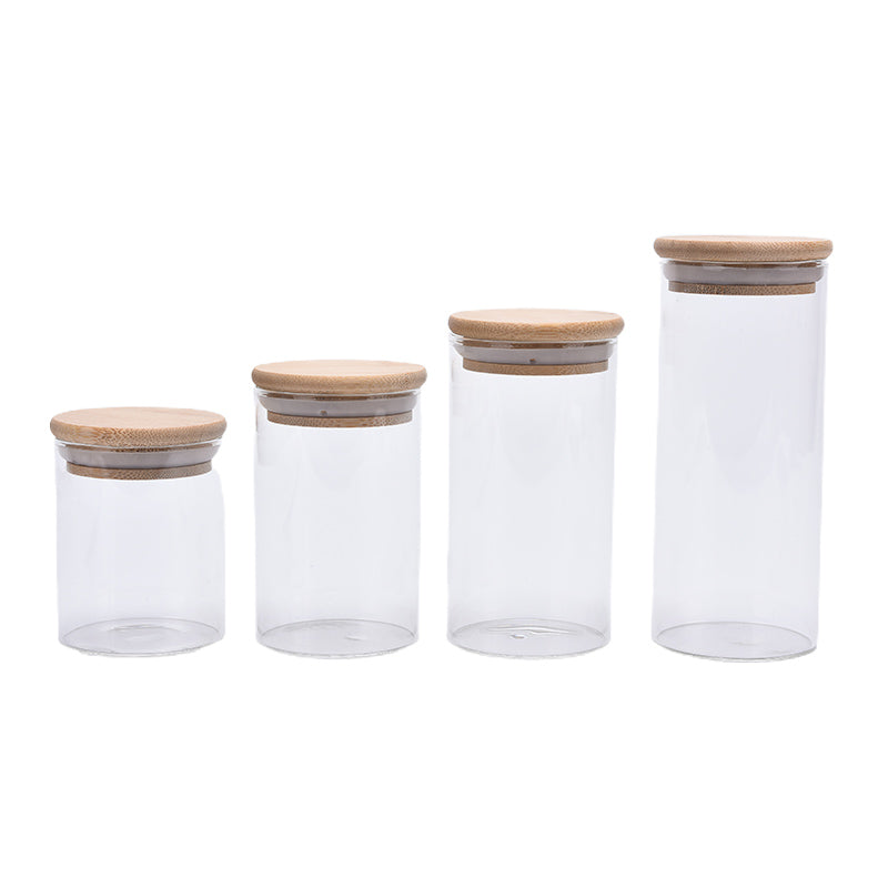 Glass Jar With Bamboo Lid Sealed Candy Snacks Storage Jars 6.5 x 12 cm