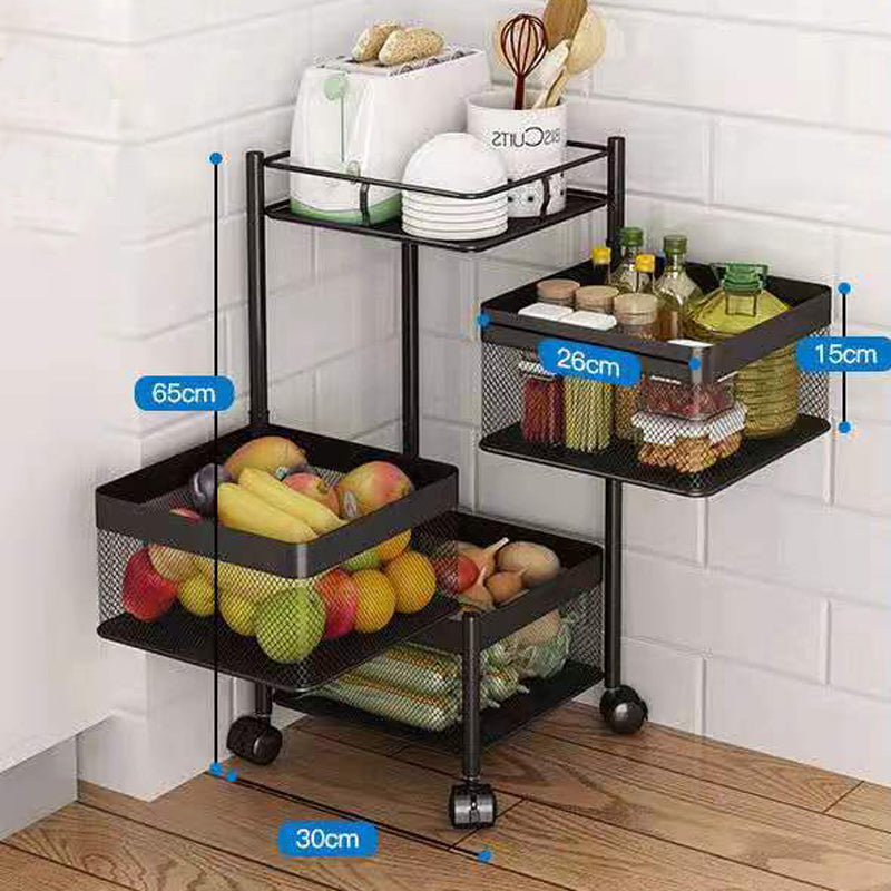 (Net) 4 Layer Square Basket Kitchen Rotating Storage Rack Storage Rack Fruit Vegetables Metal Storage Cages With Wheels Cart