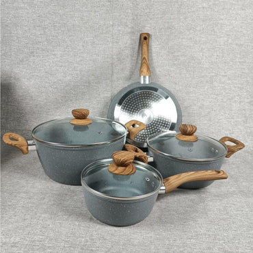 (Net) High Quality Forged Aluminum non stick cookware set 7 pcs includes pot lid