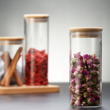 Glass Jar With Bamboo Lid Sealed Candy Snacks Storage Jars 6.5 x 8 cm / 842137 / KC23-219-2