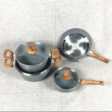 (Net) High Quality Forged Aluminum non stick cookware set 7 pcs includes pot lid
