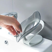 (net) Soap Holder Drain Portable Soap Box Leaf Shape Plastic