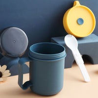 (net) Portable Breakfast  Cup Soup Container Nut Yogurt Mug Snack Cup Microwave with Lid Spoon Mug