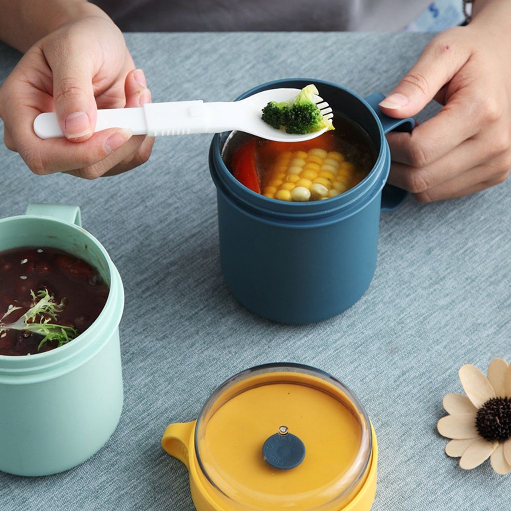 Portable Breakfast  Cup Soup Container Nut Yogurt Mug Snack Cup Microwave with Lid Spoon Mug