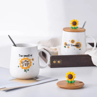 (Net) Summer Sunflower Ceramic Cup with Cap