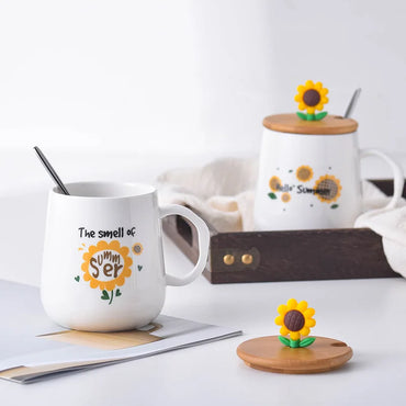 (Net) Summer Sunflower Ceramic Cup with Cap