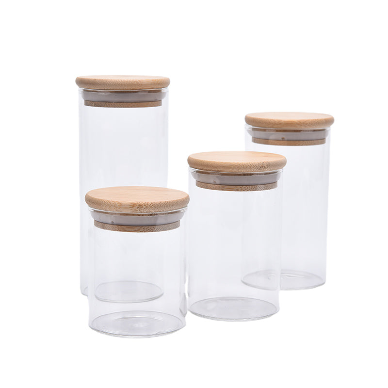 Glass Jar With Bamboo Lid Sealed Candy Snacks Storage Jars 10 x 30cm / 42281