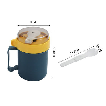 (net) Portable Breakfast  Cup Soup Container Nut Yogurt Mug Snack Cup Microwave with Lid Spoon Mug
