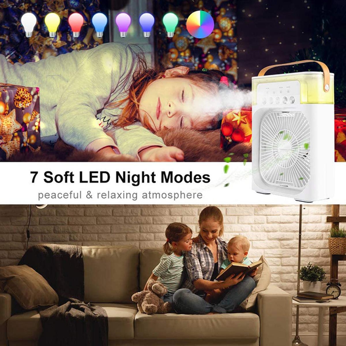 **NET**USB Portable Air Cooler Fan Air Conditioner Light Desktop Fan Air Cooler Humidifier Purify Bedroom with 7 Colors LED Night Light