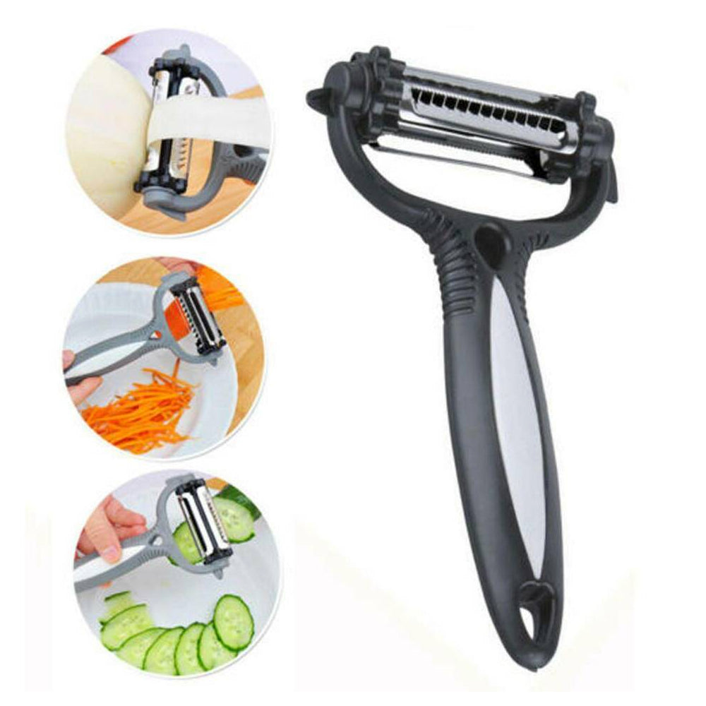 3in1 Rotatable Peeler for Fruits and Vegetables, Serrated, Wavy, Chipping, Cyclone Knife Head (Black) AH19142 / 105150