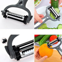 3in1 Rotatable Peeler for Fruits and Vegetables, Serrated, Wavy, Chipping, Cyclone Knife Head (Black) AH19142 / 105150