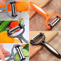 3in1 Rotatable Peeler for Fruits and Vegetables, Serrated, Wavy, Chipping, Cyclone Knife Head (Black) AH19142 / 105150