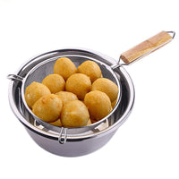 Generic Large Wooden Handheld Mesh Oil Strainer Stainless Steel Fry Basket Flour Sifter Sieve Colander Filter Kitchen Tools