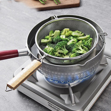 Generic Large Wooden Handheld Mesh Oil Strainer Stainless Steel Fry Basket Flour Sifter Sieve Colander Filter Kitchen Tools