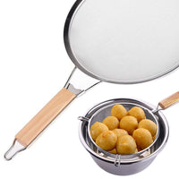 Generic Large Wooden Handheld Mesh Oil Strainer Stainless Steel Fry Basket Flour Sifter Sieve Colander Filter Kitchen Tools