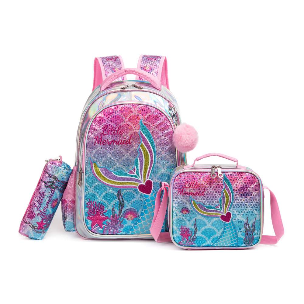 (NET) Little Mermaid Backpack For Girls Set Of 3 Pcs