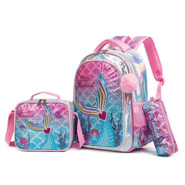 (NET) Little Mermaid Backpack For Girls Set Of 3 Pcs