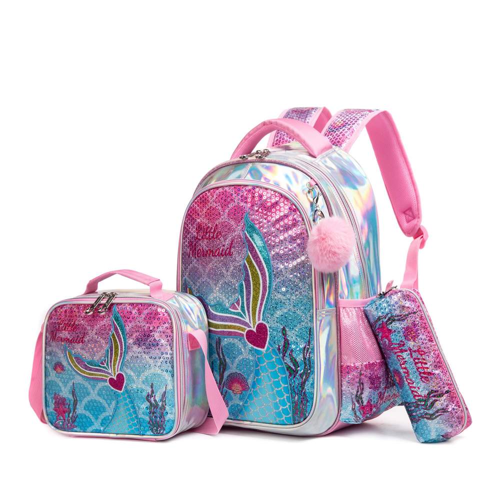 (NET) Little Mermaid Backpack For Girls Set Of 3 Pcs