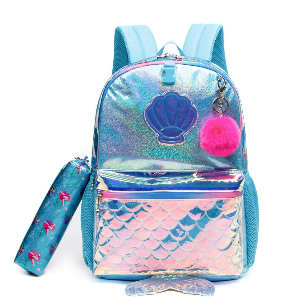 (NET) Mermaid Glitter Backpack With lunch Box Set Of 3 Pcs